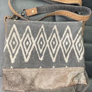 Canvas crossbody messenger boho handbag with side pocket